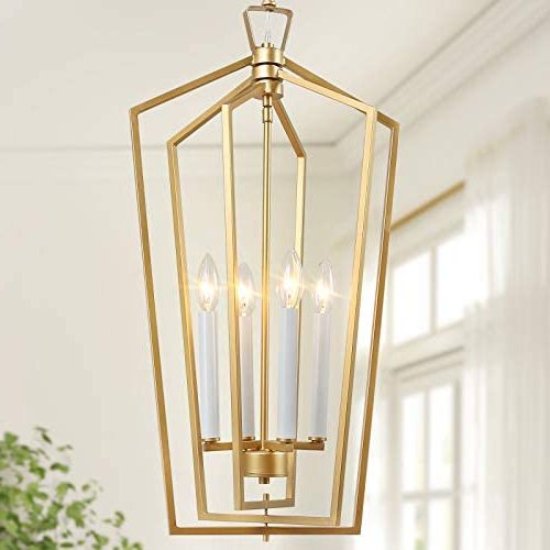 Ksana Gold Chandelier, 4 Light Gold Lantern Pendant Light With Adjustable  Framework For Kitchen, Dining Room, 14" W X  (View 14 of 15)