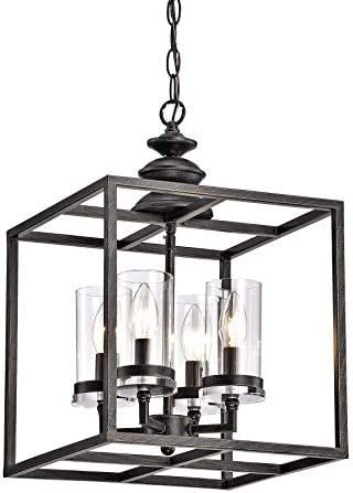 Lantern Chandeliers With Acrylic Column Throughout Recent Jojospring La Pedriza 4 Light Antique Black Lantern Chandelier With Clear  Glass Cylinders – – Amazon (View 1 of 15)