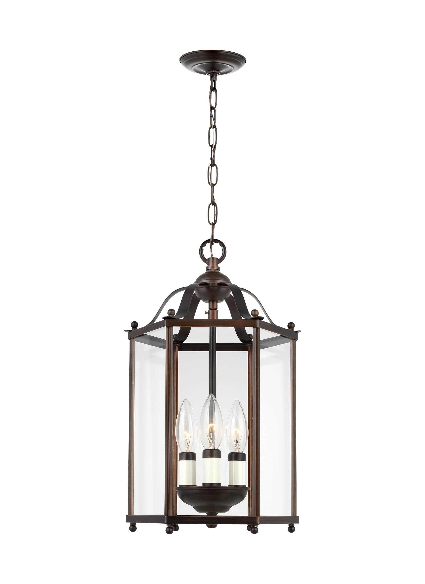 Lantern Chandeliers With Transparent Glass Regarding Well Known Sea Gull Lighting Bretton 2 Light Bronze Traditional Clear Glass Lantern  Pendant Light In The Pendant Lighting Department At Lowes (View 10 of 15)