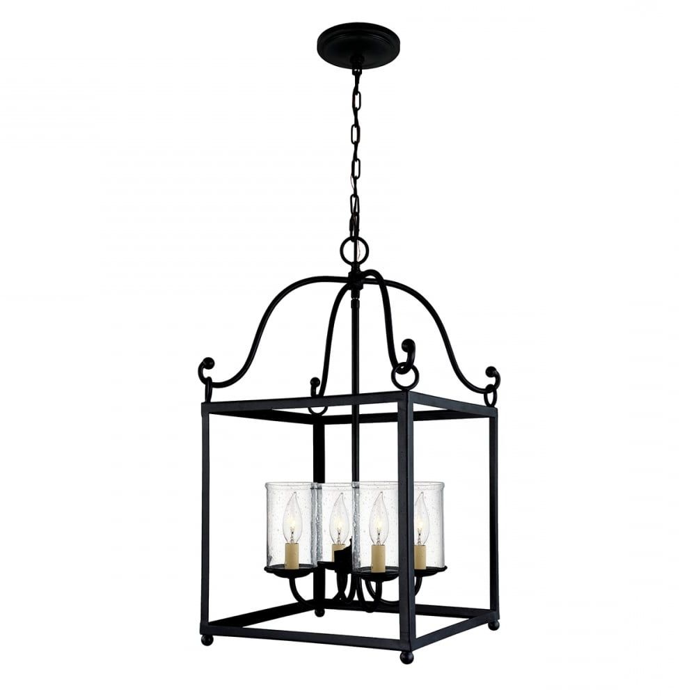 Large Hall Lantern With Forged Wrought Iron Frame And 4 Candle Lights For Trendy Forged Iron Lantern Chandeliers (View 1 of 15)