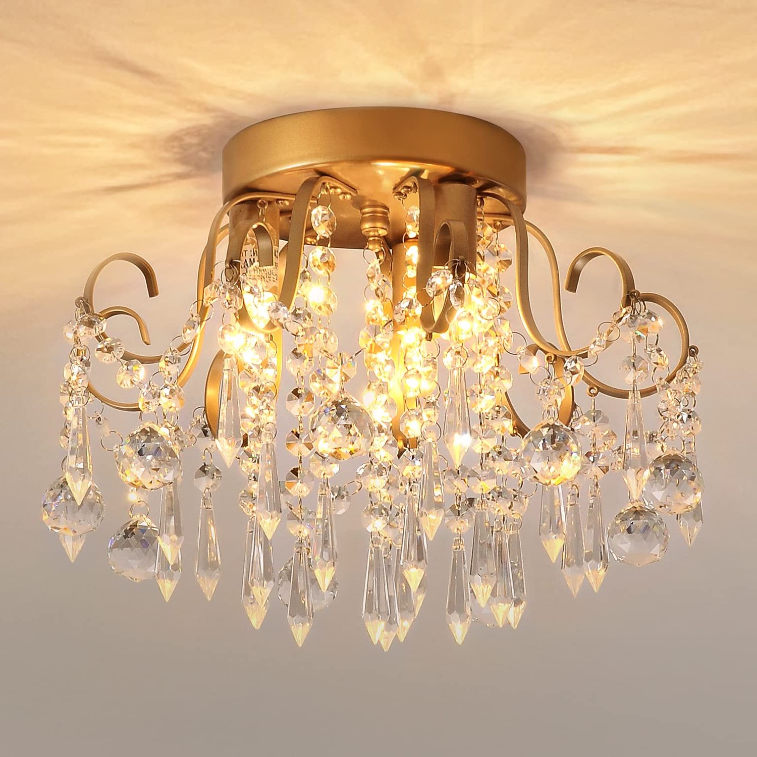 Lariko Small Crystal Chandelier Gold Chandeliers Modern Ceiling Light  Beaded Chandelier Retro 3 Lights E12 Ceiling Light Fixture For Hallway  Living Room Bedroom Kitchen – – Amazon Pertaining To Favorite Mini Chandeliers (View 1 of 15)