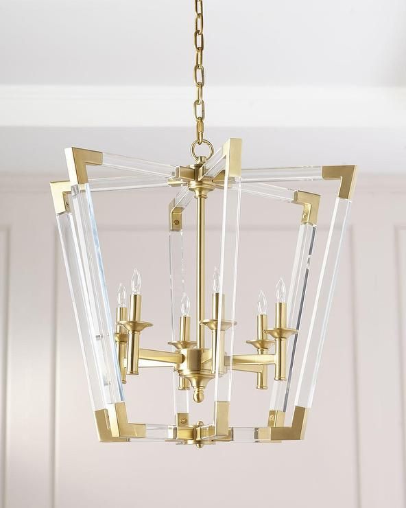Latest Angled Lucite Burnished Brass 6 Light Lantern Intended For Burnished Brass Lantern Chandeliers (View 14 of 15)