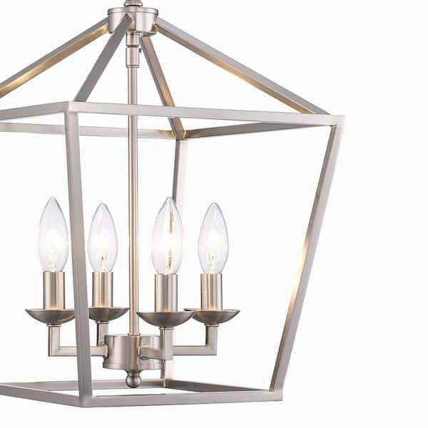 Latest Home Decorators Collection Weyburn 4 Light Brushed Nickel Caged Farmhouse  Chandelier For Dining Room, Lantern Kitchen Light 46201 Bn – The Home Depot Within Deco Polished Nickel Lantern Chandeliers (View 15 of 15)