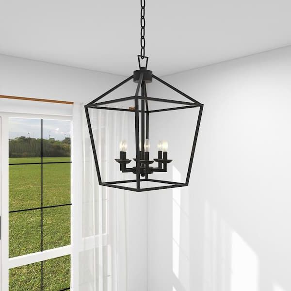 Latest Matte Black Lantern Chandeliers For Pia Ricco 6 Light Matte Black Lantern Drum Chandelier 1jay 50336bk – The  Home Depot (View 6 of 15)