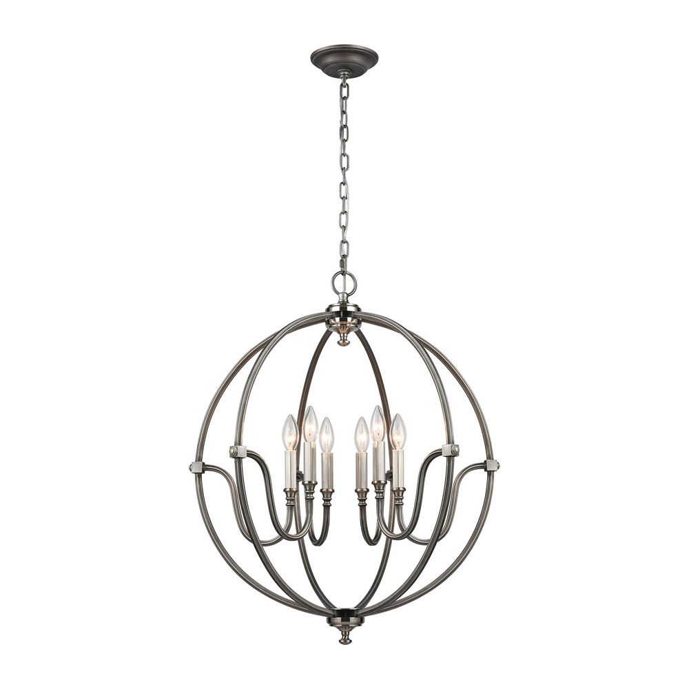 Latest Stanton 6 Light Chandelier In Weathered Zinc With Brushed Nickel Accents :  11843/ (View 2 of 15)