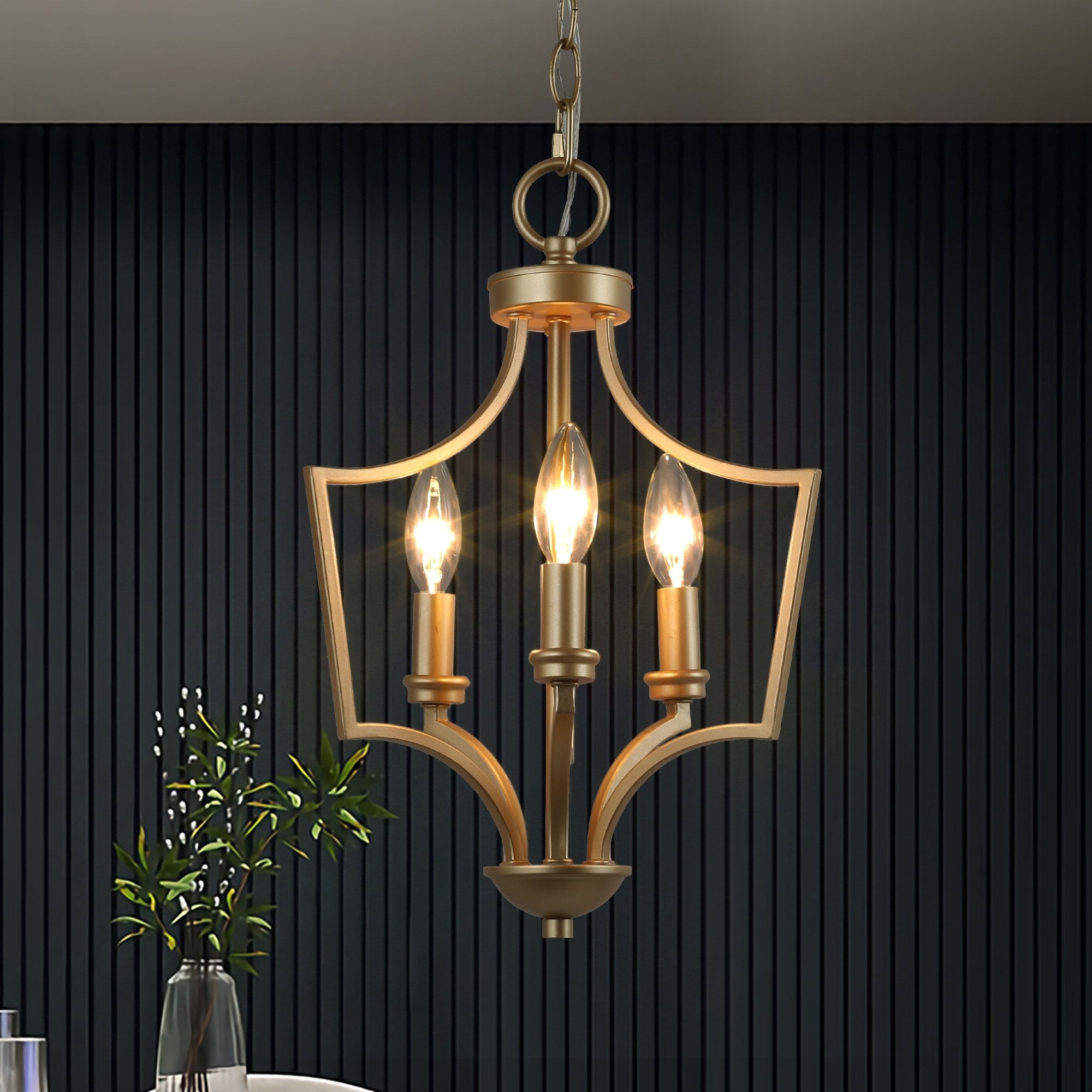 Lnc Stereo 3 Light Matte Gold Modern/contemporary Lantern Led Pendant Light  In The Pendant Lighting Department At Lowes In Trendy Gild Three Light Lantern Chandeliers (View 13 of 15)