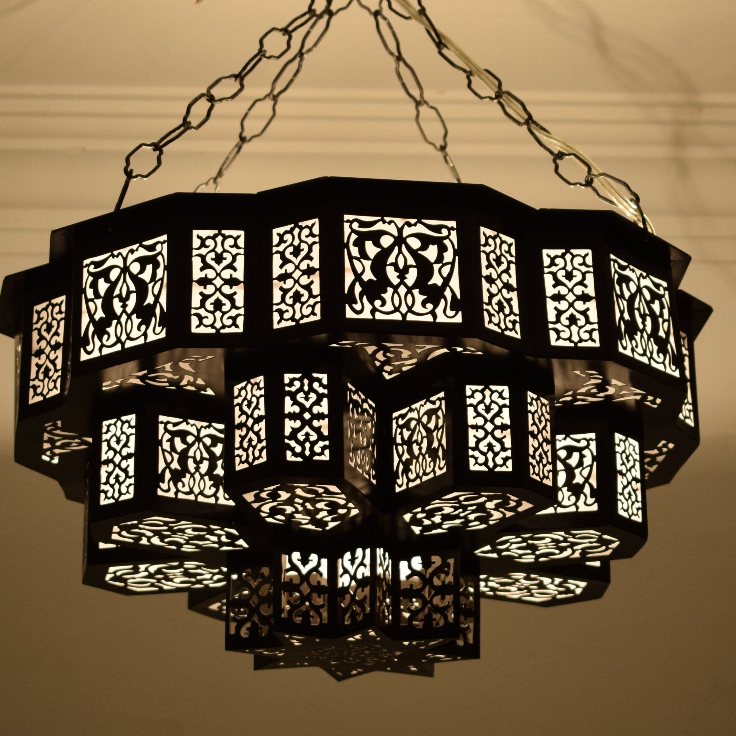 Moroccan Lantern Chandelier Pendant Lightsblack Moroccan – Etsy Intended For Newest Brass Wrapped Lantern Chandeliers (View 15 of 15)