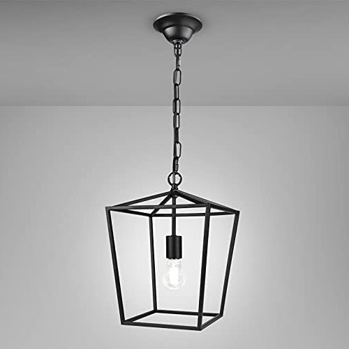 Most Current Black Iron Lantern Chandeliers Within Amazon: Ascher Lantern Pendant Light, Hanging Lantern Chandelier For  Dining Room Kitchen, Industrial Vintage Iron Cage, Matte Black Finish, E26  Base(bulb Not Included) : Everything Else (View 11 of 15)
