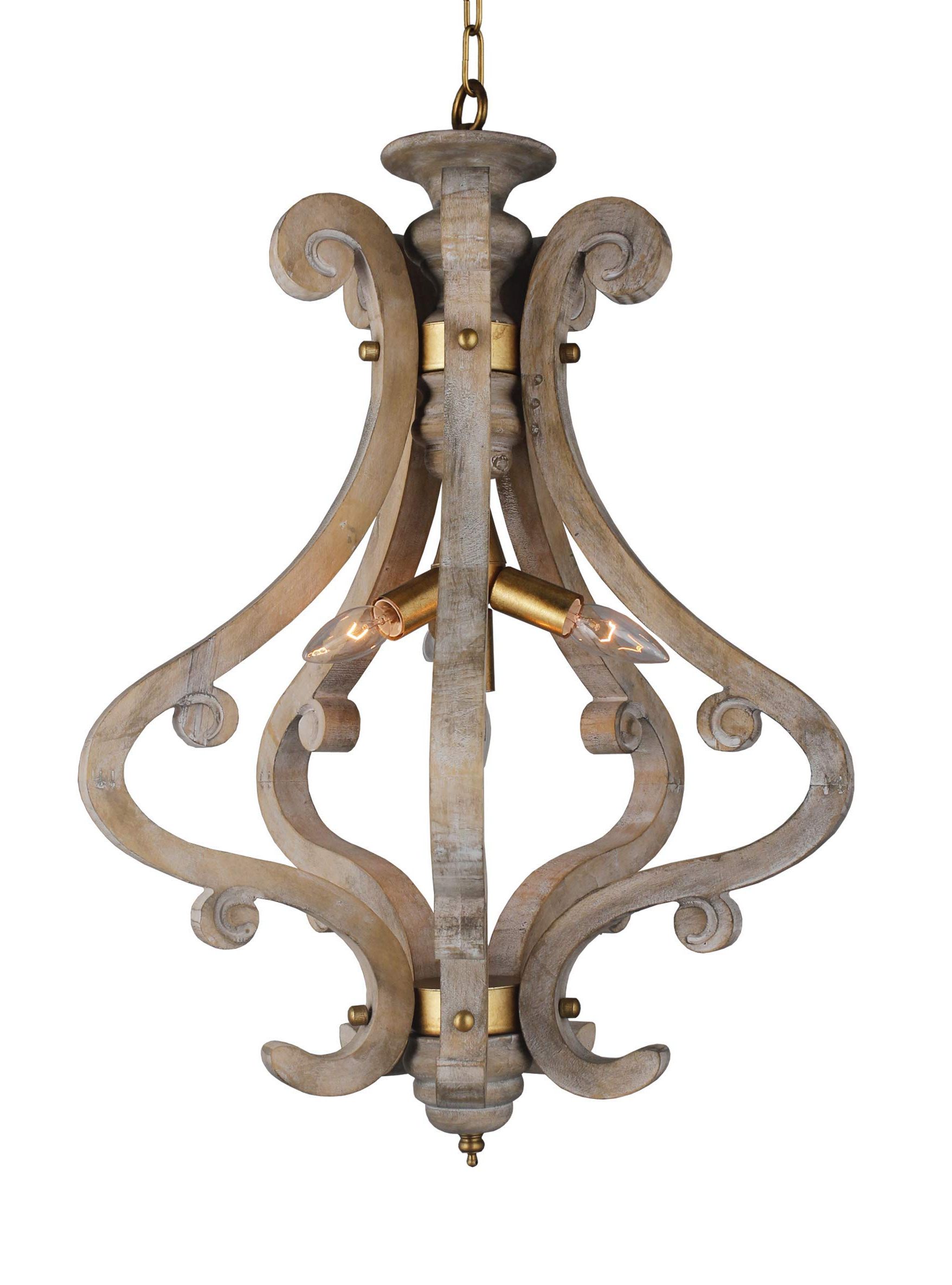 Most Current County French Iron Lantern Chandeliers With Regard To 4 Light X 20" Wide Charming Wood French Country Lantern Foyer Pendant Lamp  Gold Finish Farmhouse Rustic Style Wood Metal Chandelier – – Amazon (View 6 of 15)