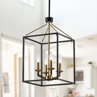 Most Current Flat Black Lantern Chandeliers Within 12" Wide Matte Black And Gold 4 Light Entry Pendant – On Sale – Overstock –   (View 4 of 15)