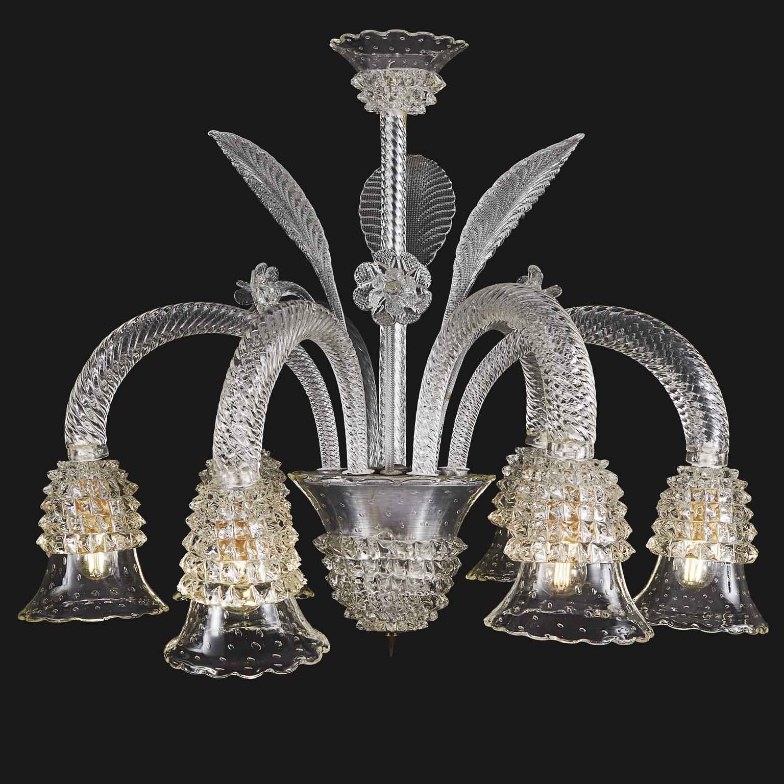Most Current Transparent Glass Chandeliers For Italian Murano Rostrato Glass Six Light Chandelier Barovier Style 1950s (View 13 of 15)