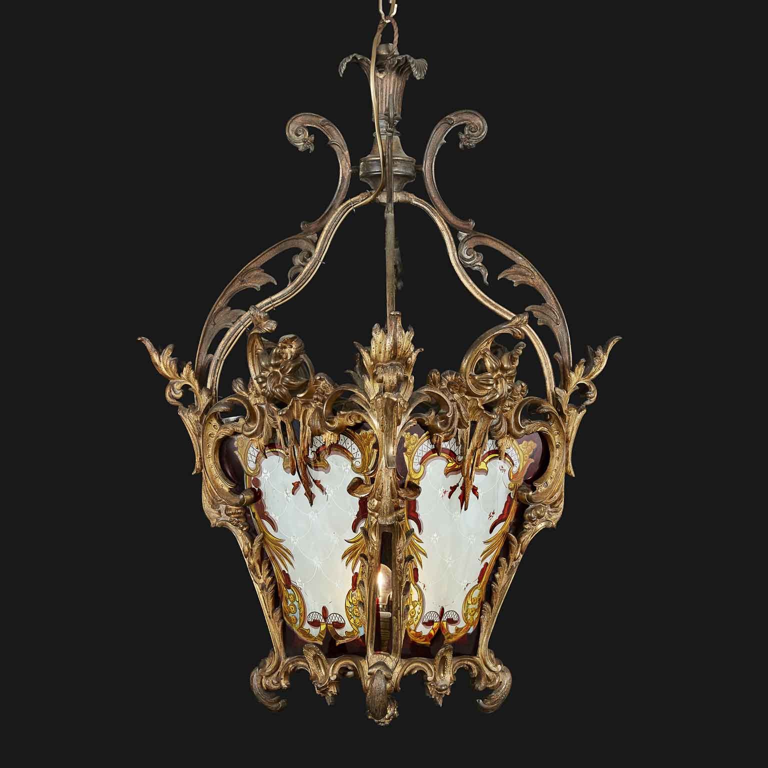 Most Popular Antique Gild Lantern Chandeliers Inside 19th Century Italian Gilt Bronze Rocaille Style Lantern With Lambrequin  Decorated Glasses (View 4 of 15)