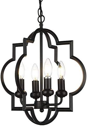 Most Popular Riomasee Foyer Lantern Chandelier 4 Light Black Chandelier Farmhouse Pendant  Light Fixtures For Dining Room,living Room,entryway,hallway,kitchen Lighting  – – Amazon Intended For Black With White Lantern Chandeliers (View 6 of 15)