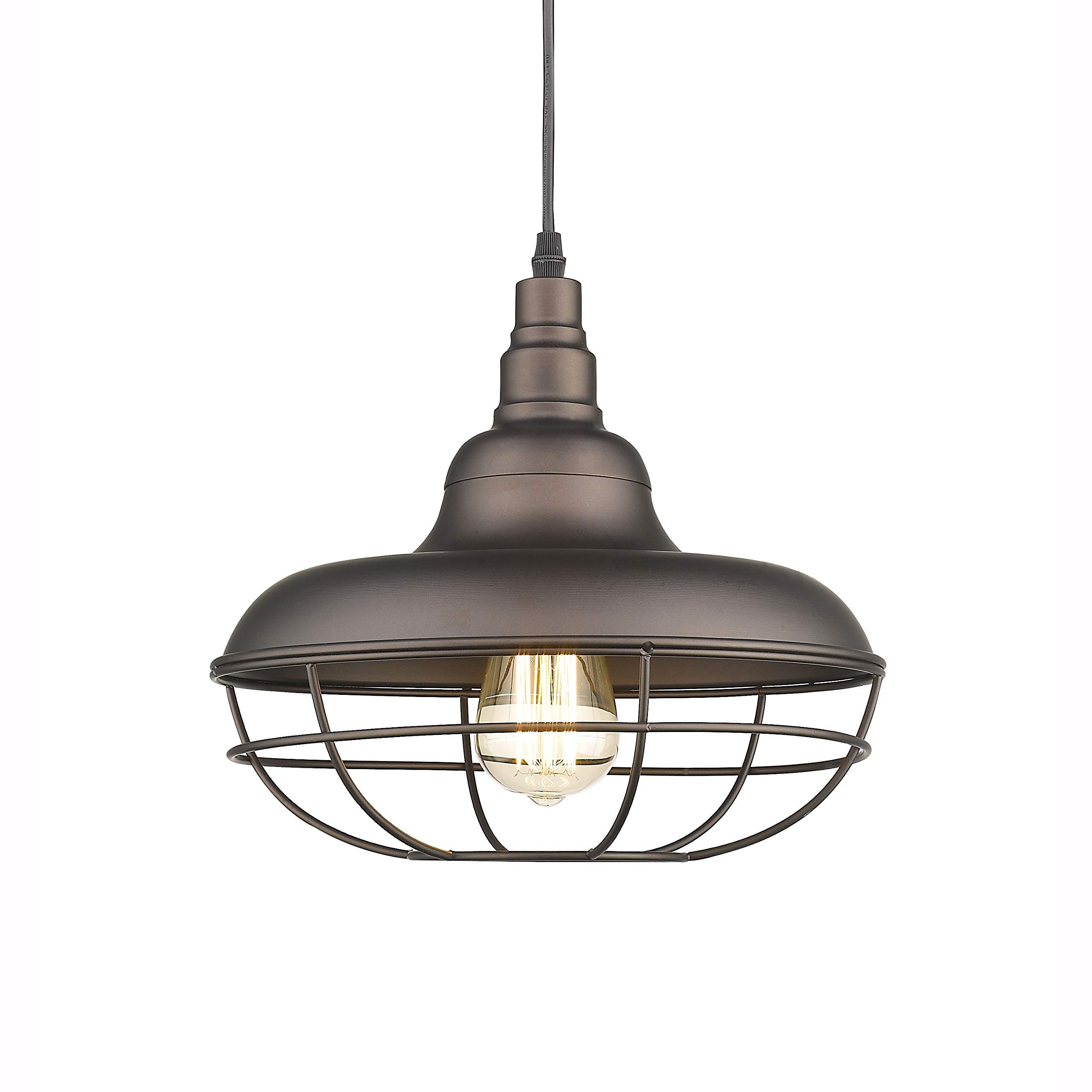 Most Recent Cage Metal Shade Chandeliers Inside Emliviar Industrial Metal Cage Pendant Light, 12" Vintage Barn Light  Farmhouse Lamp Shade Hanging Light, Oil Rubbed Bronze, 50007 Mp – –  Amazon (View 6 of 15)