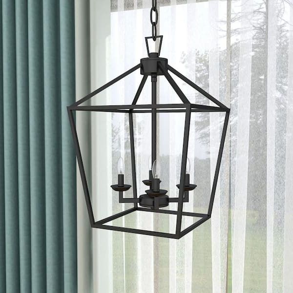 Most Recent Matte Black Lantern Chandeliers Within Uixe 4  Light Matte Black Lantern Chandelier Ss 50334bk – The Home Depot (View 13 of 15)