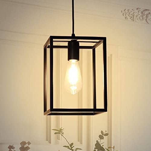 Most Recent One Light Lantern Chandeliers With Regard To 1 Light Black Lantern Pendant Light Fixture, Depuley Rustic Hallway Chandelier  Lighting With Adjustable Cord, Rectangle Metal Cage Hanging Lights For  Foyer /kitchen Island/bar/entryway, 1xe26 Base – – Amazon (View 1 of 15)