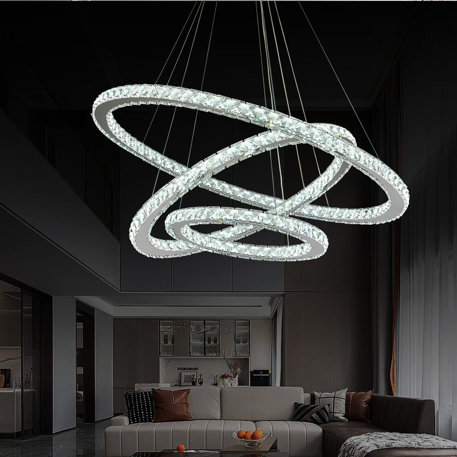 Most Recently Released Amazon: Siljoy Led Chandelier, Modern Ceiling Light Fixture With 3  Crystal Chandelier Lighting Rings, Diy & 3 Color Changing Adjustable  Chandeliers For Living Room Dining Room Kitchen, D 12" 20" 28" : Everything  Else In Adjustable Chandeliers (View 1 of 15)