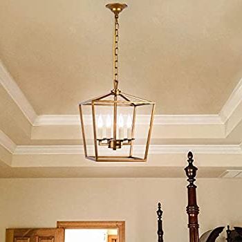 Most Recently Released Brass Wrapped Lantern Chandeliers Pertaining To Amazon: A1a9 4 Light Lantern Chandelier Ceiling Light Fixture,  Farmhouse Pendant Light Industrial Vintage Hanging Light For Dining Room,  Stairway, Corridors, Aisles, Foyer (antique Brass) : Everything Else (View 4 of 15)