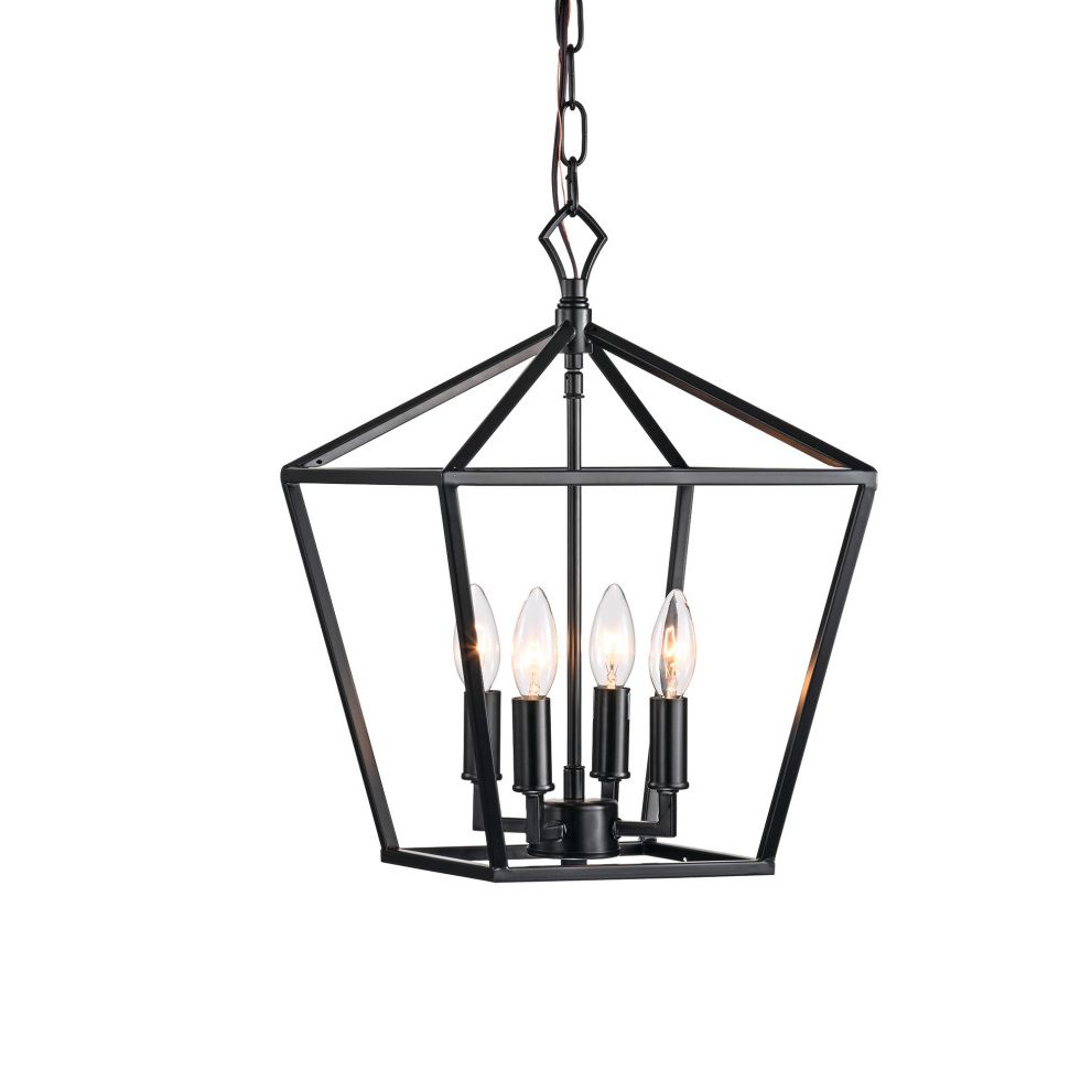 Most Recently Released Four Light Lantern Chandeliers With 4 Light Matte Black Lantern Pendant Chandelier 16" With Nickle Or Black  Sleeve – Transitional – Chandeliers  Edvivi Lighting (View 9 of 15)
