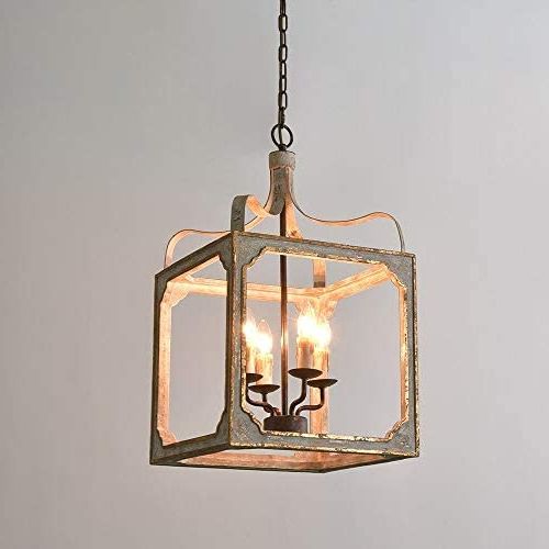 Most Recently Released French Iron Lantern Chandeliers Regarding Lovedima 4 Light Lantern Pendant Lighting Square Wood Metal Chandeliers  Hanging Light Ceiling Light Fixtures In Antique Gray & Antique Gold  (4 Light) – – Amazon (View 13 of 15)