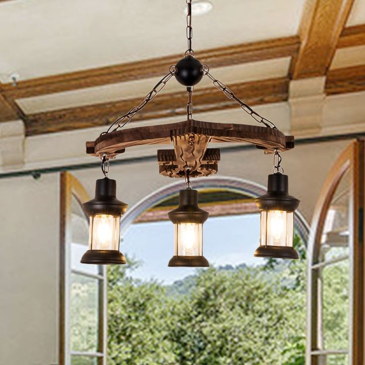 Most Up To Date Brown Wood Lantern Chandeliers For Brown Anchor Chandelier Pendant Light Loft Style 3 Lights Wood And Metal  Ceiling Lamp With Lantern Shade In  (View 13 of 15)
