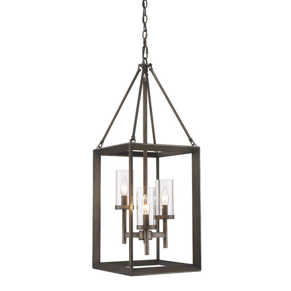 Most Up To Date Gunmetal Bronze Lantern Chandeliers Pertaining To Golden Lighting Smyth Collection 3 Light Gunmetal Bronze Pendant 0733pmpgmt  – The Home Depot (View 8 of 15)