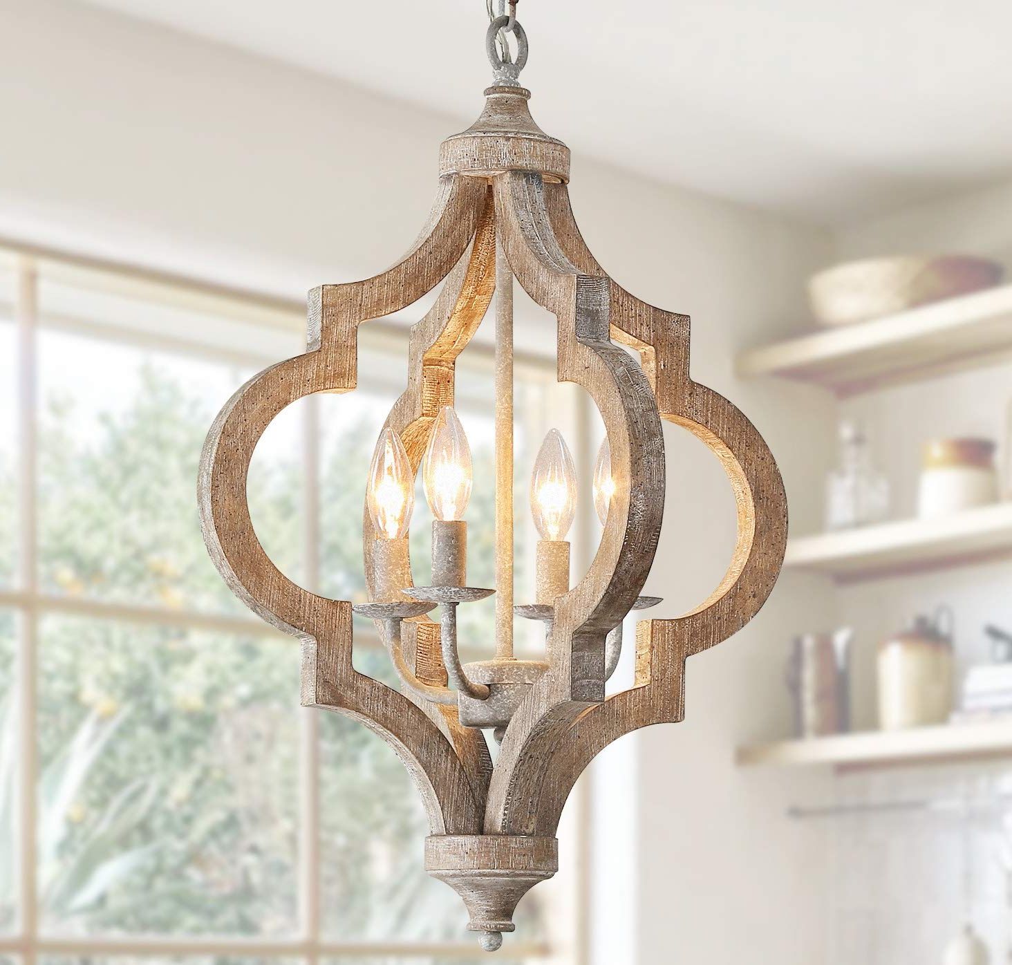 Most Up To Date Philomena 4 Light Wood Farmhouse Chandelier Ceiling Light Rustic Orb Wooden  Vintage Chandelier Light Fixture Antique Hanging Lamp Pendant Light For  Dining Room Kitchen Foyer Hallway Entryway Handmade – – Amazon With Regard To Handcrafted Wood Lantern Chandeliers (View 8 of 15)