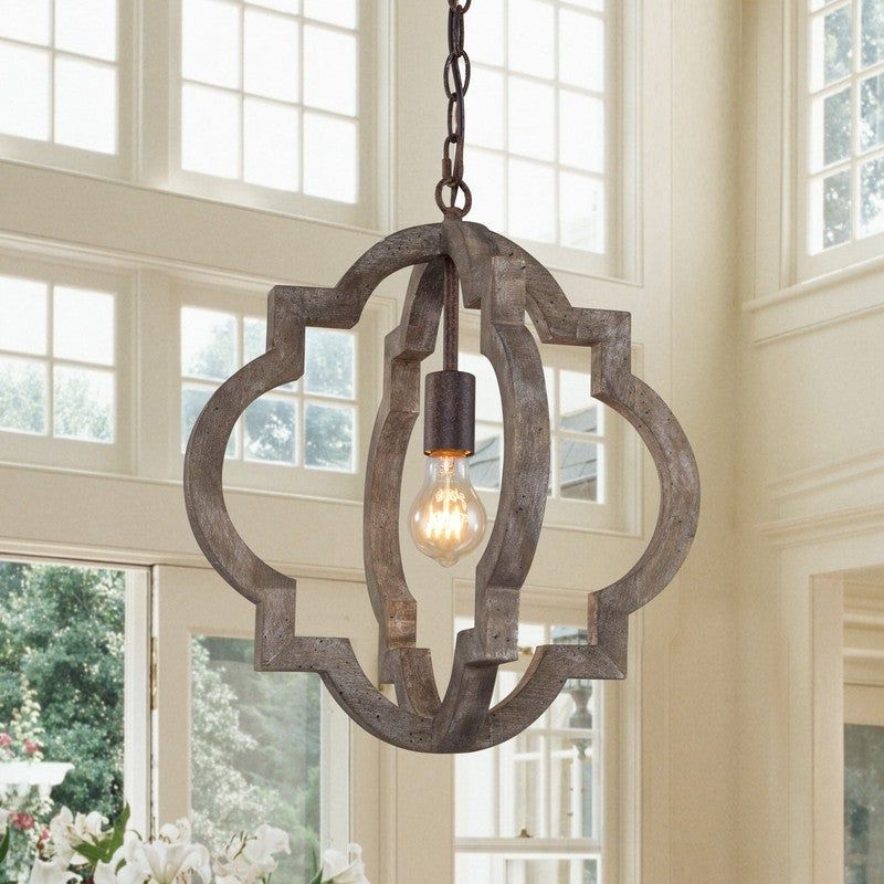 Newest Handcrafted Wood Lantern Chandeliers With Modern Farmhouse 1 Light Handcrafted Wood Chandelier Lantern Pendant Lights  – Distressed Wood – D 16"x H  (View 3 of 15)