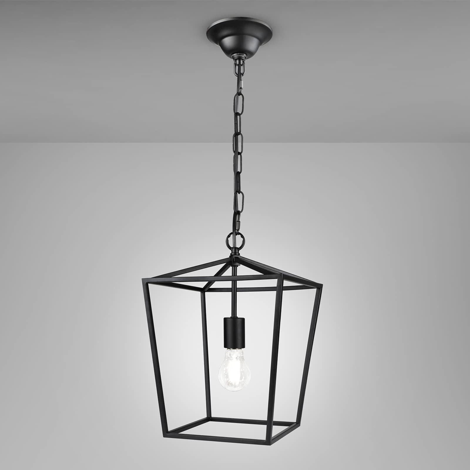 Newest Matte Black Lantern Chandeliers With Amazon: Ascher Lantern Pendant Light, Hanging Lantern Chandelier For  Dining Room Kitchen, Industrial Vintage Iron Cage, Matte Black Finish, E26  Base(bulb Not Included) : Everything Else (View 11 of 15)