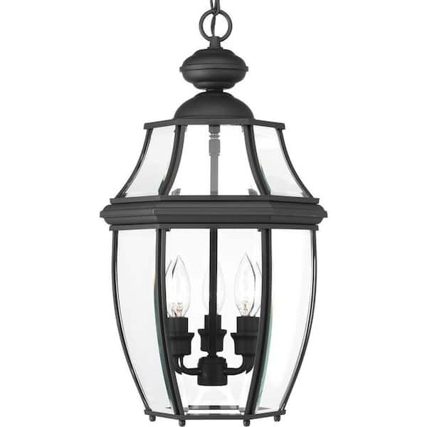 Newest Progress Lighting New Haven Collection 3 Light Textured Black Clear Beveled  Glass New Traditional Outdoor Hanging Lantern Light P6533 31 – The Home  Depot Regarding Textured Black Lantern Chandeliers (View 9 of 15)