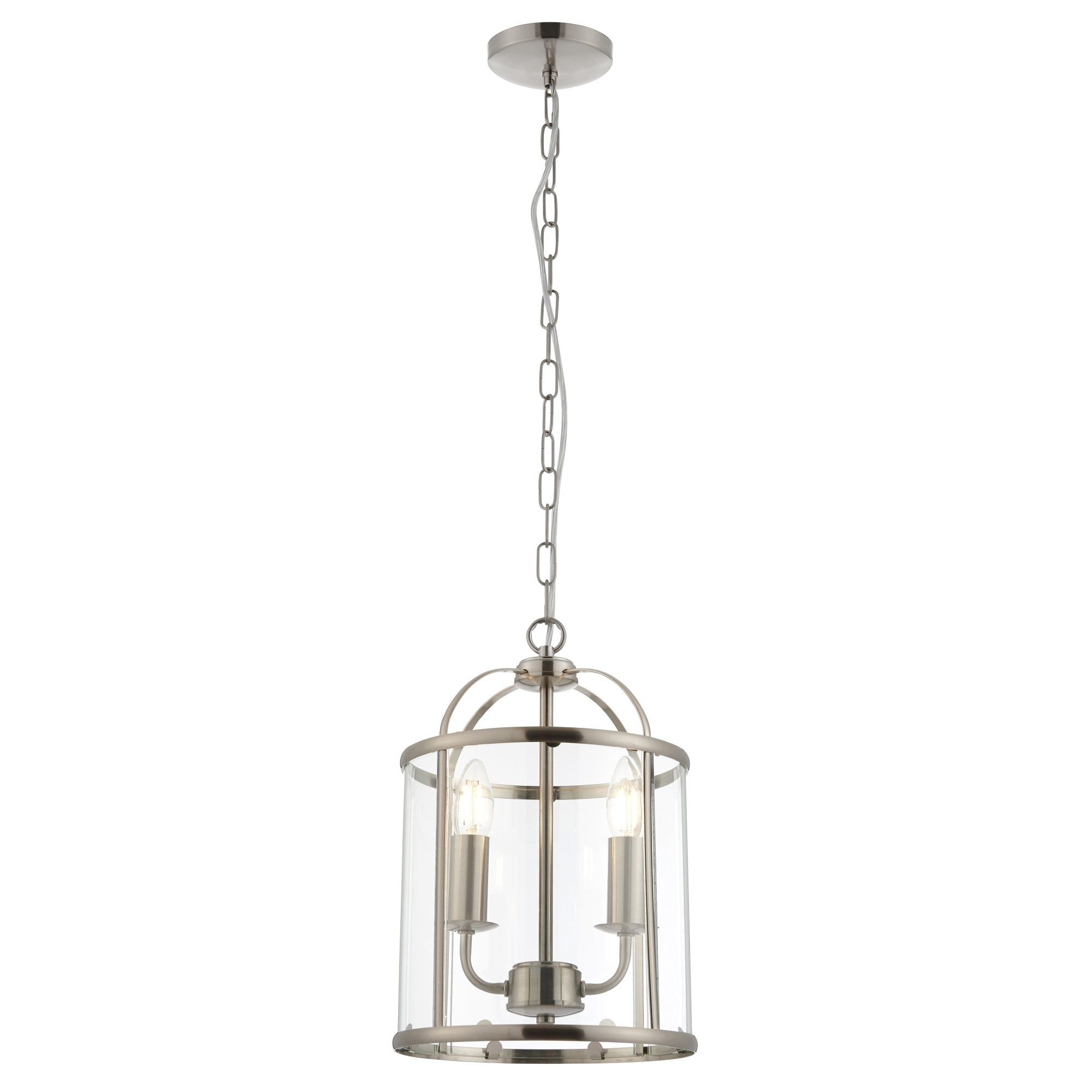 Newest Thlc Traditional 2 Light Brushed Silver Nickel Round Hanging Hall Ceiling  Lantern – Lighting From The Home Lighting Centre Uk Pertaining To Two Light Lantern Chandeliers (View 14 of 15)