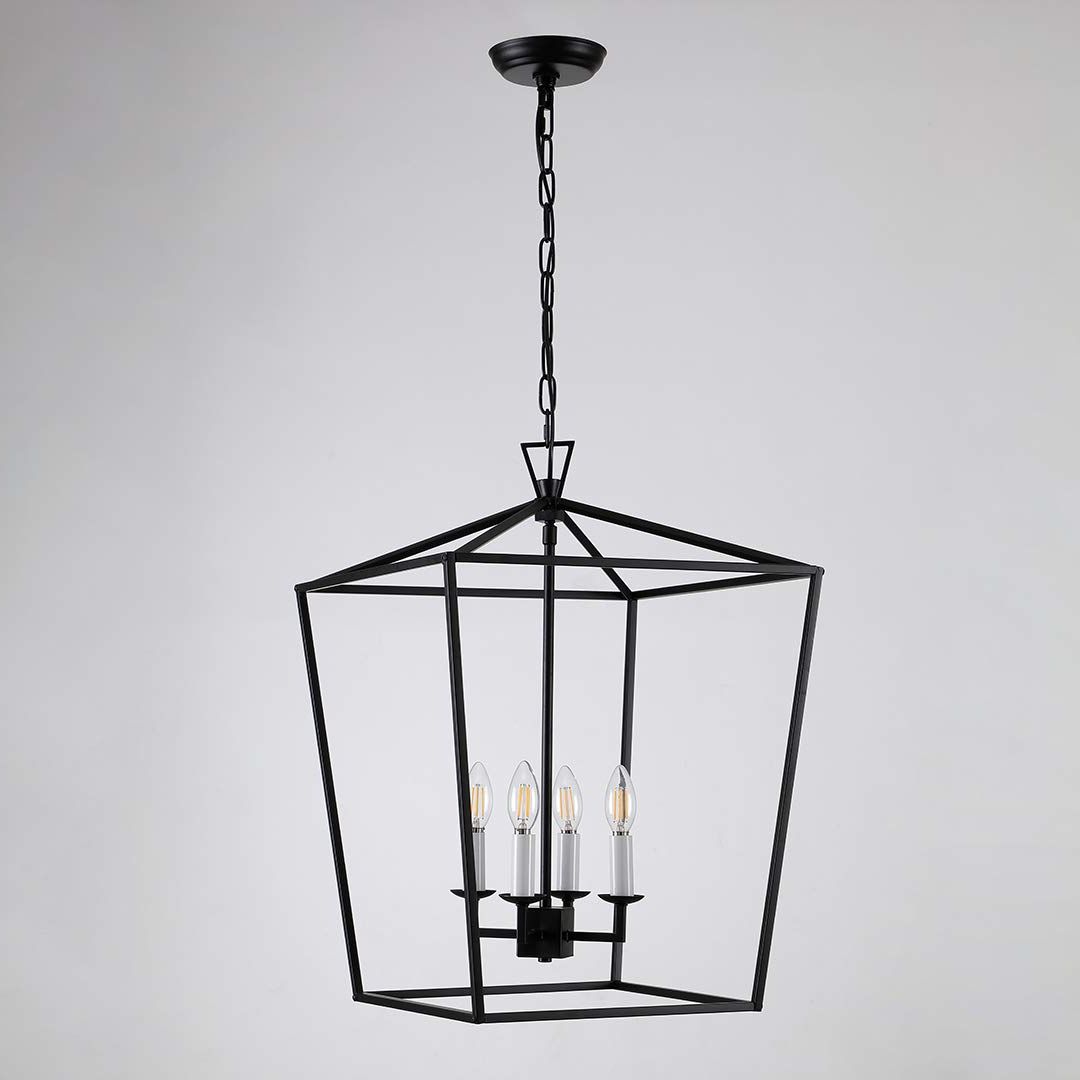 Newest W18" Xh25" Steel Cage Large Lantern Iron Art Design Candle Style Chandelier  Pendant, Foyer,hallway,ceiling Light Fixture Steel Frame Cage – – Amazon With Regard To Steel Lantern Chandeliers (View 10 of 15)