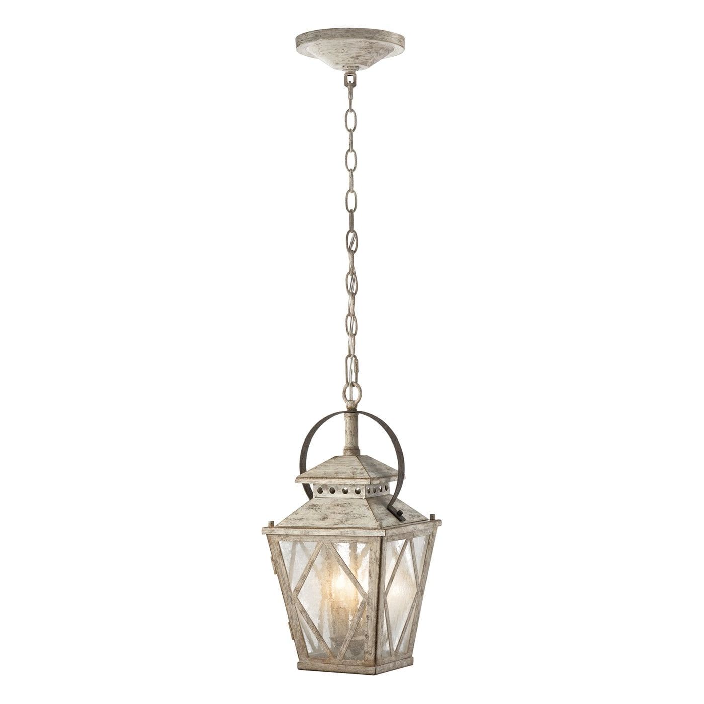 Newest White Distressed Lantern Chandeliers Intended For Kichler Hayman Bay 2 Light Distressed Antique White Traditional Seeded  Glass Lantern Mini Pendant Light In The Pendant Lighting Department At  Lowes (View 13 of 15)