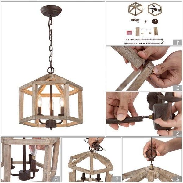 Newest Woodly Modern Farmhouse 3 Light Handcrafted Wood Lantern Chandelier For  Dining Room – Overstock – 35372835 In  (View 5 of 15)