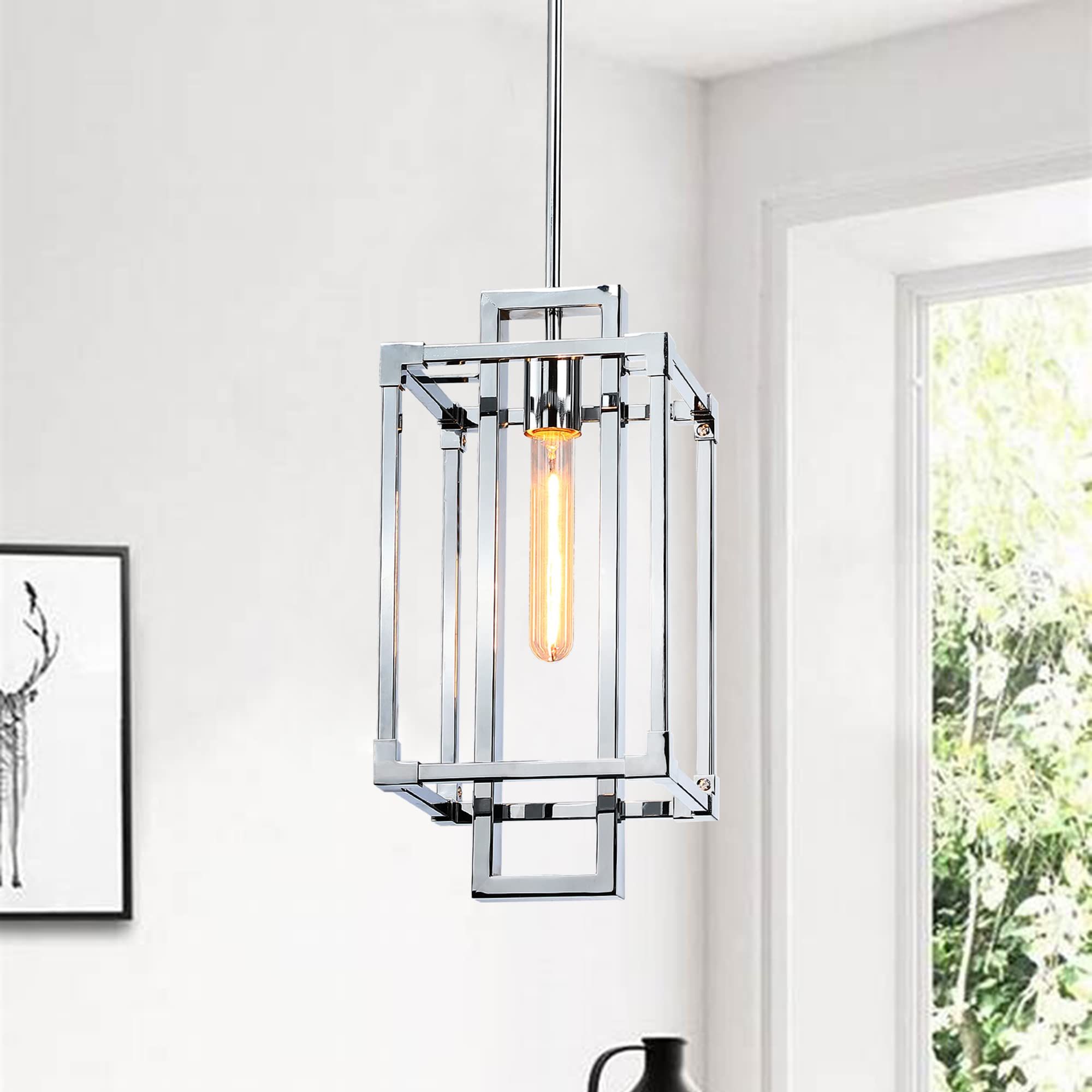One Light Lantern Chandeliers Throughout Preferred Bunkos 1 Light Lantern Pendant Light In Chrome Finish, Geometric Hanging  Light Fixture, 8" Farmhouse Chandelier For Kitchen Island Foyer Hallway,  Adjustable Height, T10 Bulb Included – – Amazon (View 2 of 15)