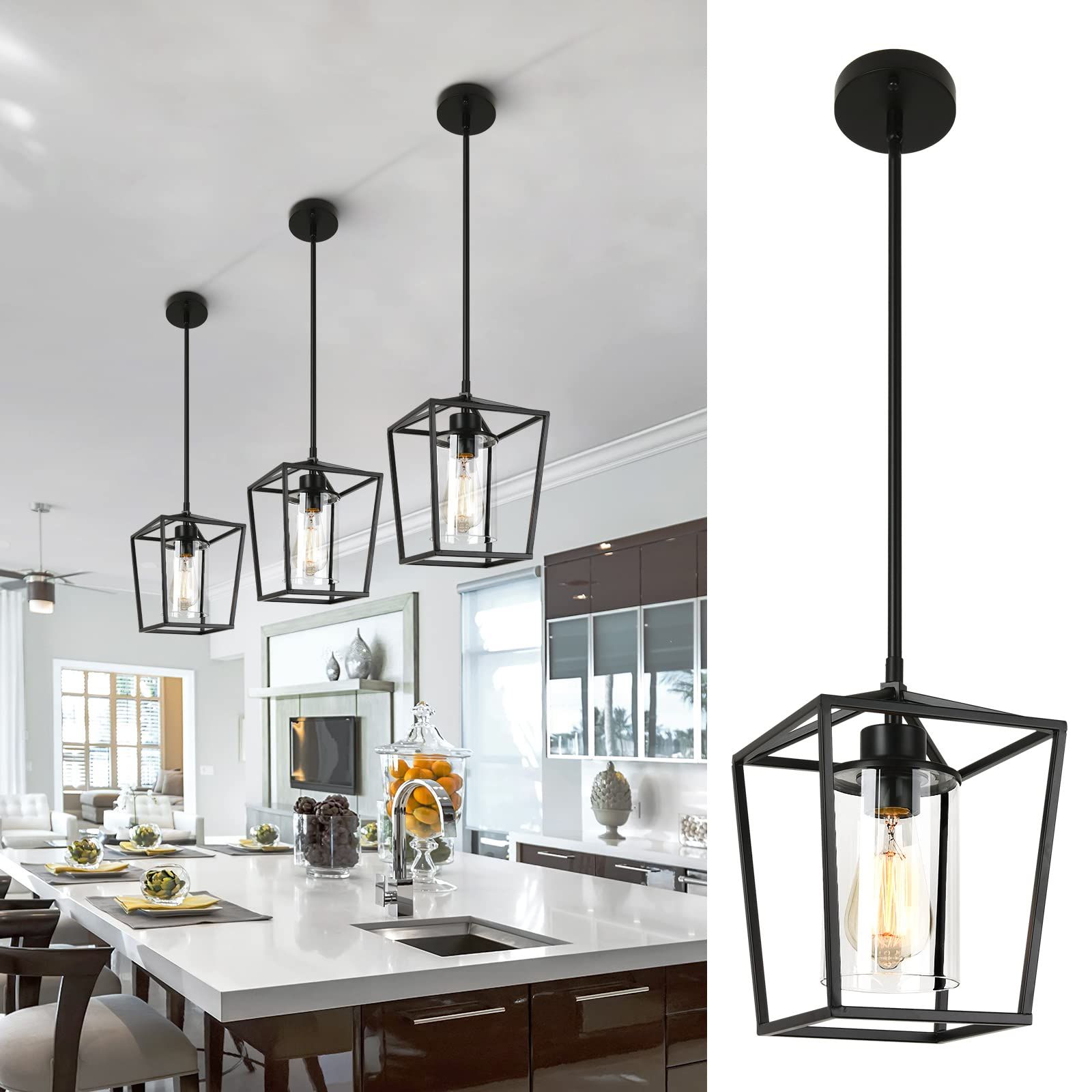 One Light Lantern Chandeliers With Most Popular 1 Light Black Pendant Light Fixture Farmhouse Iron Cage Metal Pendant Light  Lantern Hanging Light Fixtures With Clear Glass Shade For Kitchen Island,  Entryway, Dining Room, Hallway – – Amazon (View 11 of 15)