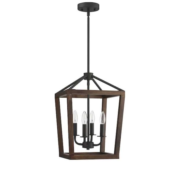 Pia Ricco 4 Light Matte Black Lantern Pendant 1jay 51214 – The Home Depot With Regard To Most Up To Date Black Iron Lantern Chandeliers (View 10 of 15)