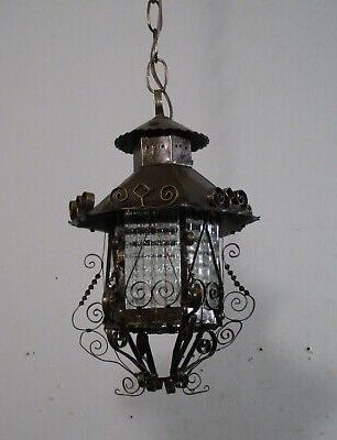 Popular Antique Vintage Lantern Black Iron Pendant Chandelier Scrolled Glass Small (View 8 of 15)