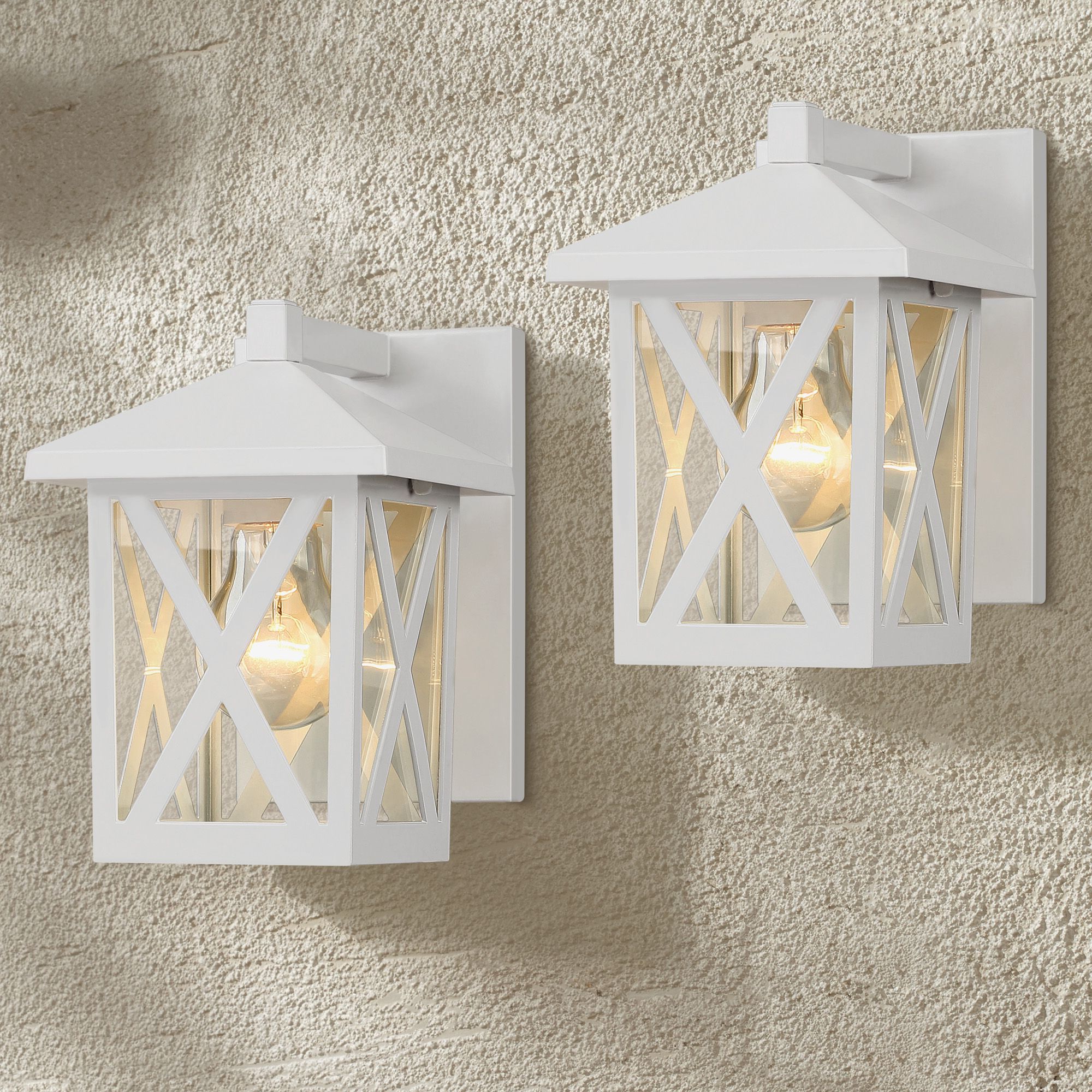 Popular John Timberland Country Cottage Outdoor Wall Light Fixtures Set Of 2 White  7 1/2" Lantern Clear Glass Exterior House Porch Patio – Walmart Pertaining To Cottage White Lantern Chandeliers (View 13 of 15)