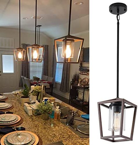 Popular Sglfarmty Farmhouse Pendant Lighting For Kitchen, Single Light Brown Pendant  Island Light With Clear Glass Shade，modern Industrial Metal Pendant Light  Fixtures Ceiling Hanging For Entryway,1 Pack – – Amazon With Regard To Clear Glass Shade Lantern Chandeliers (View 3 of 15)