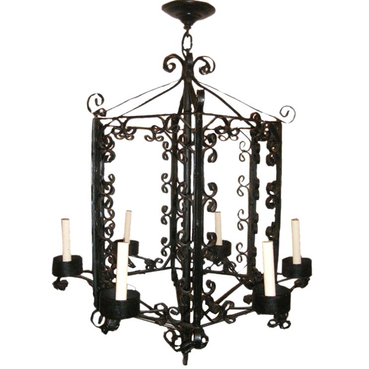 Preferred Large Wrought Iron Lantern – Carlos De La Puente Antiques Throughout Forged Iron Lantern Chandeliers (View 3 of 15)