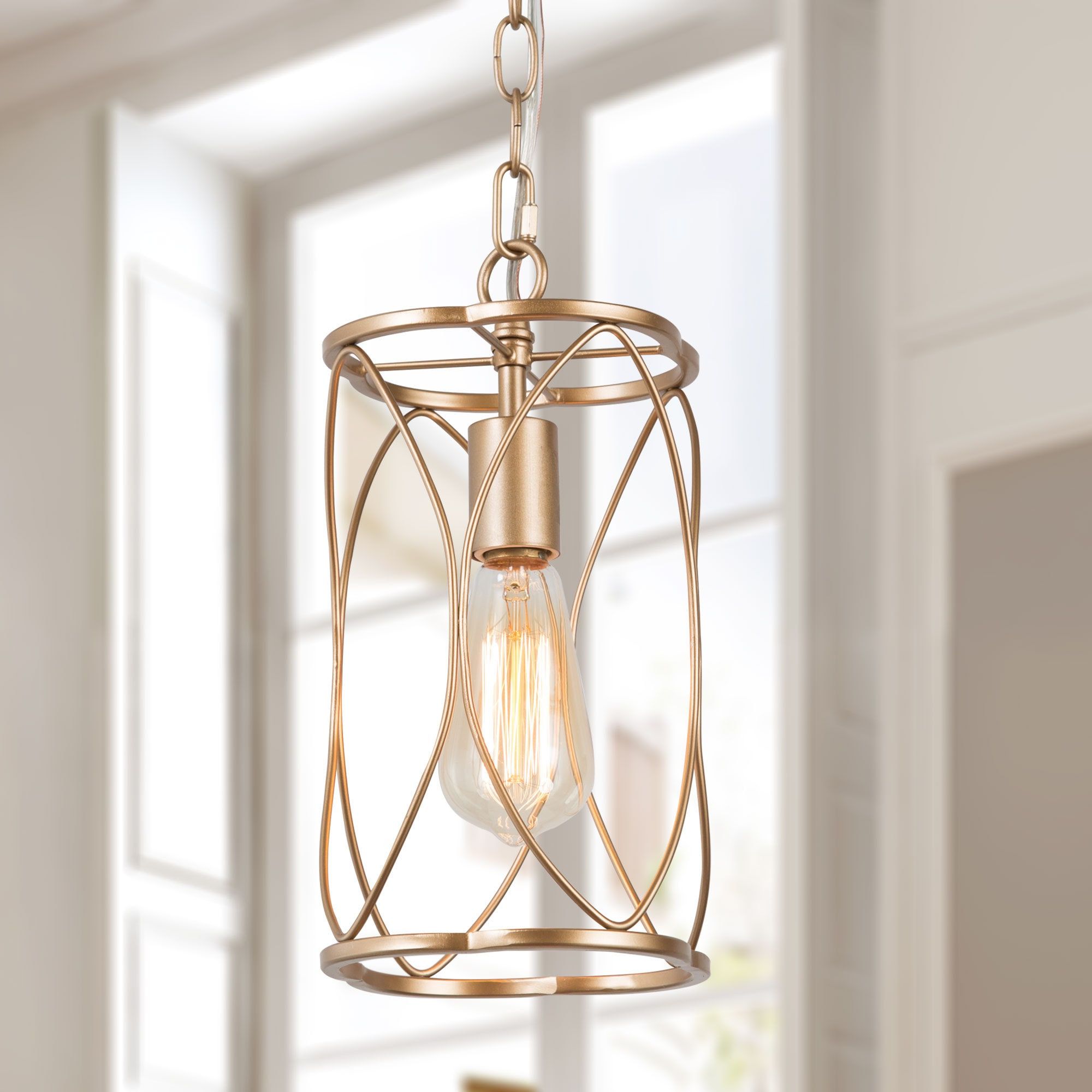 Preferred Lnc Trend Matte Champagne Gold Modern/contemporary Lantern Led Mini Pendant  Light At Lowes Intended For Brushed Champagne Lantern Chandeliers (View 4 of 15)