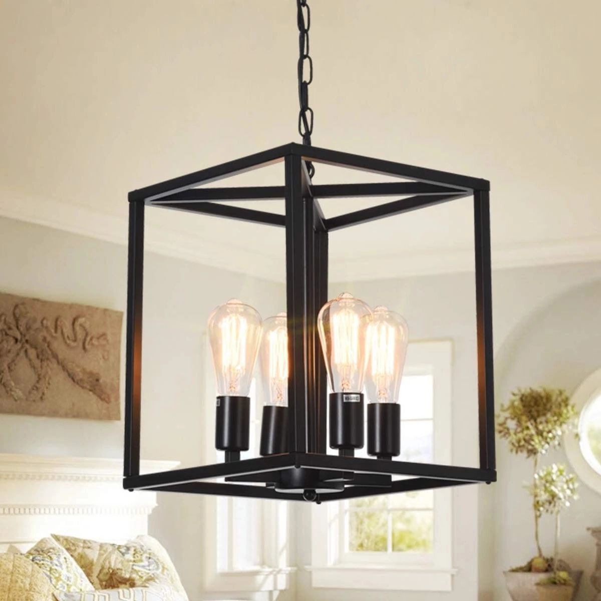 Preferred Steel Lantern Chandeliers In Industrial Metal Lantern Chandeliers 4 Light Adjustable Height Farmhouse  Ceiling Rustic Gold Kitchen Hanging Lighting Fixture – Pendant Lights –  Aliexpress (View 7 of 15)