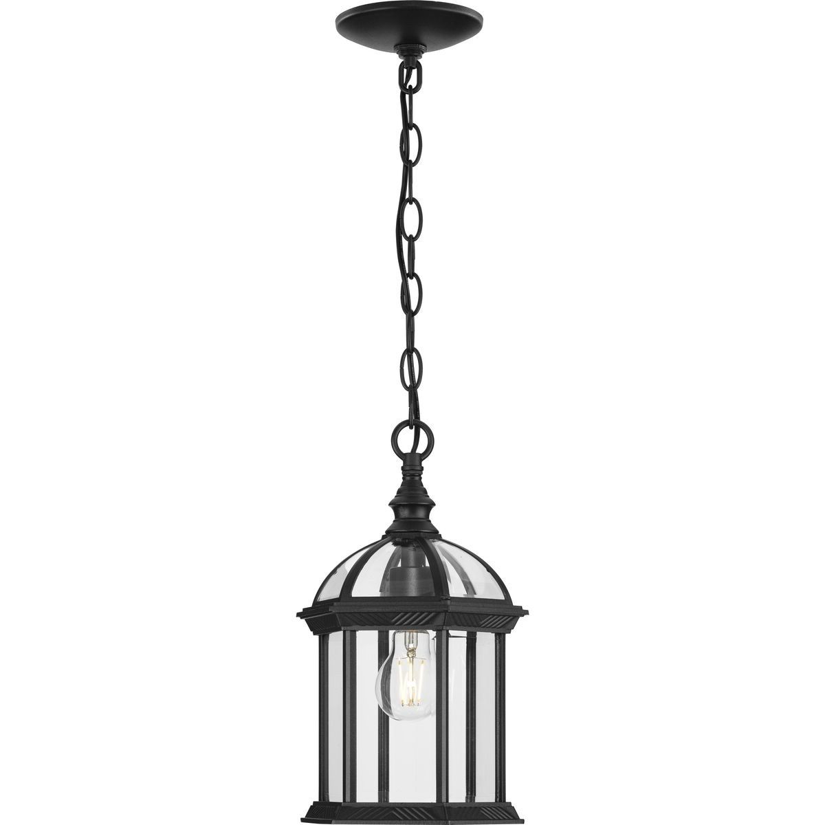 Progress Lighting Dillard Textured Black Traditional Clear Glass Dome  Outdoor Pendant Light In The Pendant Lighting Department At Lowes Pertaining To Widely Used Textured Black Lantern Chandeliers (View 12 of 15)