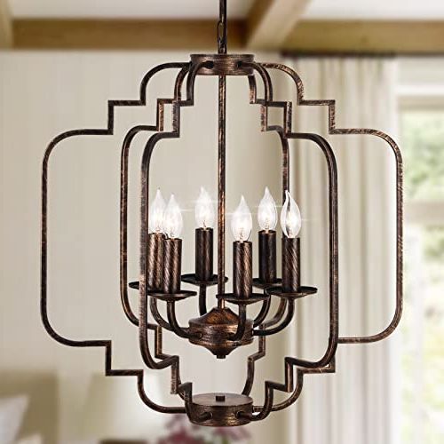 Qamra Orb 6 Light Farmhouse Chandelier, Rustic Metal Lantern Chandeliers,  Vintage Pendant Light For Kitchen Island Dining Room Living Room Foyer  Entryway – – Amazon With Regard To Most Recently Released Six Light Lantern Chandeliers (View 10 of 15)