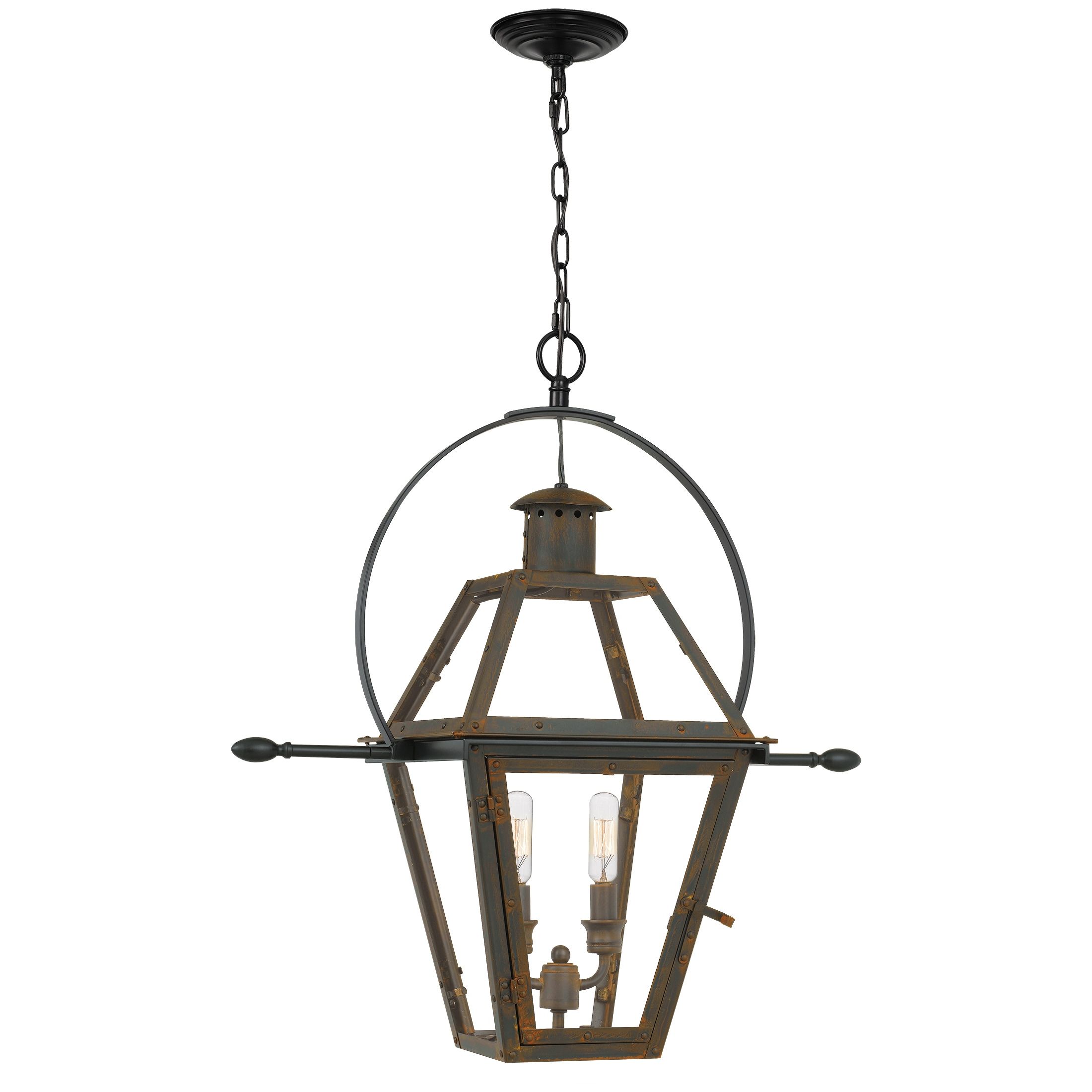 Quoizel Rue De Royal 2 Light Industrial Bronze Traditional Clear Glass Lantern  Pendant Light In The Pendant Lighting Department At Lowes Pertaining To Recent Two Light Lantern Chandeliers (View 9 of 15)