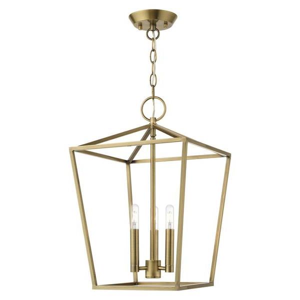 Recent Aged Brass Lantern Chandeliers Regarding Livex Lighting Devone 3 Light Antique Brass Convertible Pendant 49433 01 –  The Home Depot (View 3 of 15)