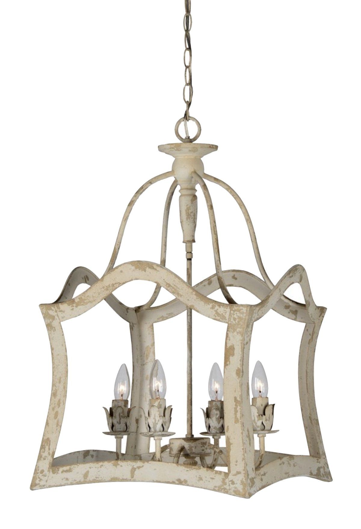 Recent Cottage White Lantern Chandeliers Within The Aubrey Cottage Style Open Cage Chandelier – – Amazon (View 9 of 15)