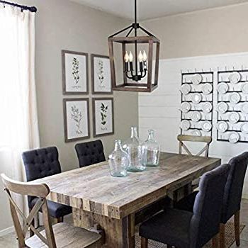 Recent Rustic Gray Lantern Chandeliers For 4 Light Rustic Chandelier, Classic Lantern Pendant Light With Oak Wood And  Iron Finish, Farmhouse Lighting Fixtures For Dining Room, Kitchen, Hallway  – – Amazon (View 12 of 15)