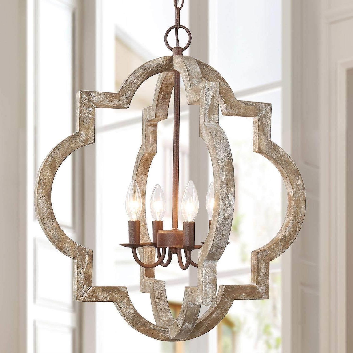 Rustic Gray Lantern Chandeliers In Most Recent The Gray Barn Farmhouse Rustic 4 Light Distressed Wood Modern Lantern  Chandelier For Living Room – On Sale – Overstock –  (View 10 of 15)